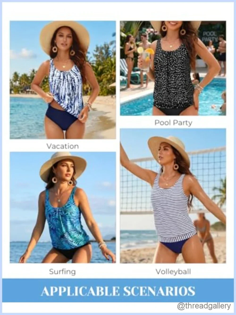 Women's Tankini Set Two Piece Bathing Suit Tie Dye Adjustable Straps Removable